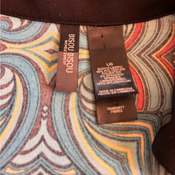 Vtg 70s Bisou Bisou Psychedelic Geometric Empire Waist Bell Sleeve Top Size L - Picture 7 of 15